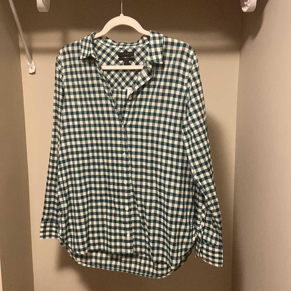 JCrew green plaid shirt